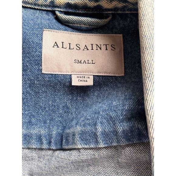 AllSaints Distressed Denim Jacket Vintage Wash Size Small - Picture 6 of 9
